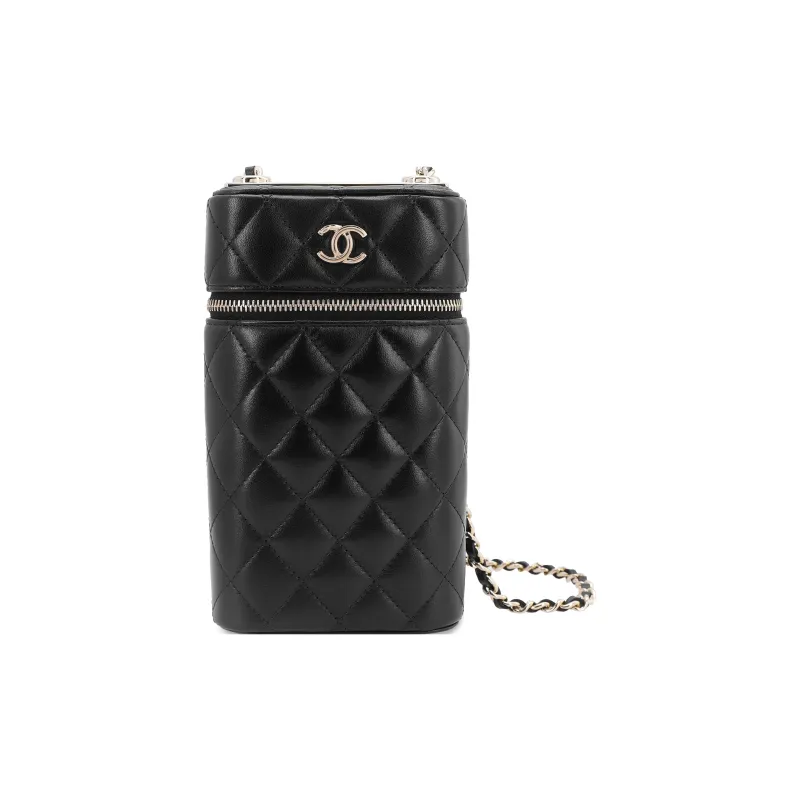 CHANEL Trendy Cc Sheepskin Shoulder Bag With Cell Phone Pouch Women's Black-0