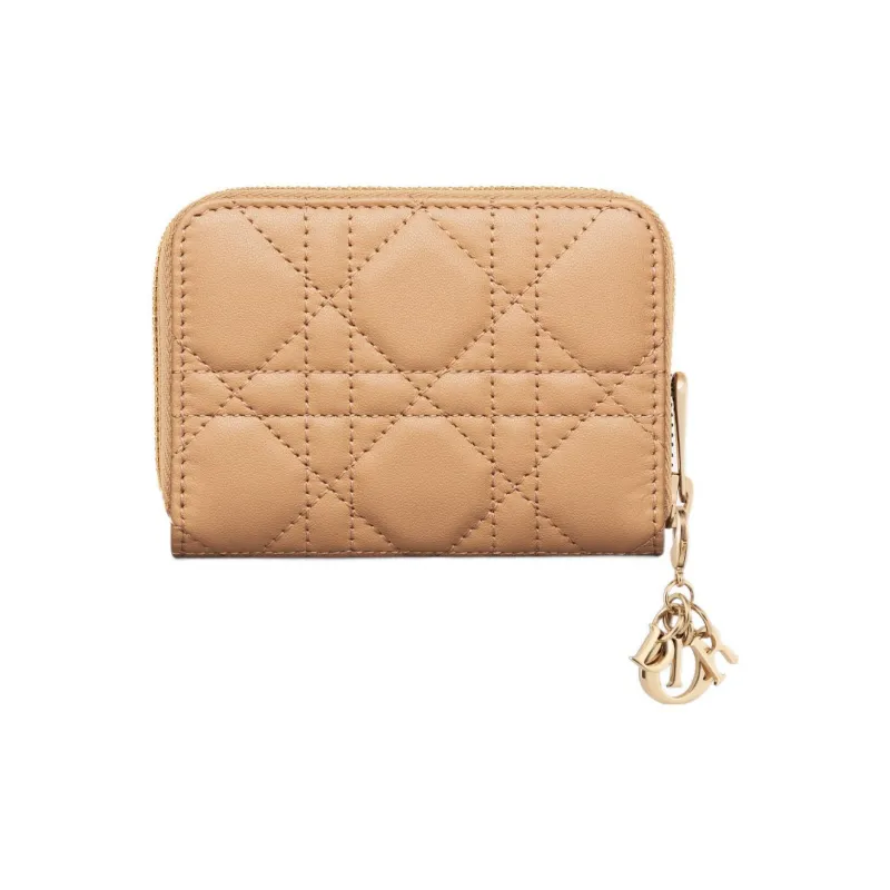 DIOR Lady Dior Lambskin Coin Purses Wallets Small Size Women's Bronze-1