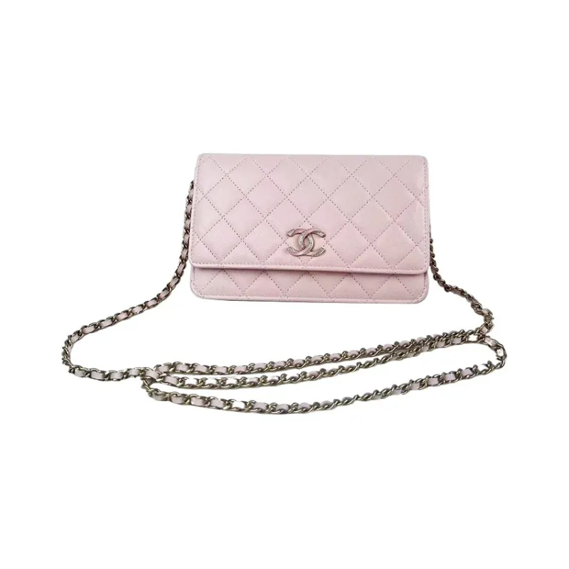 CHANEL WOC Grain Embossed Litchi Calfskin Flap Bag, Shoulder Bag, Crossbody Bag Women's Pink-0