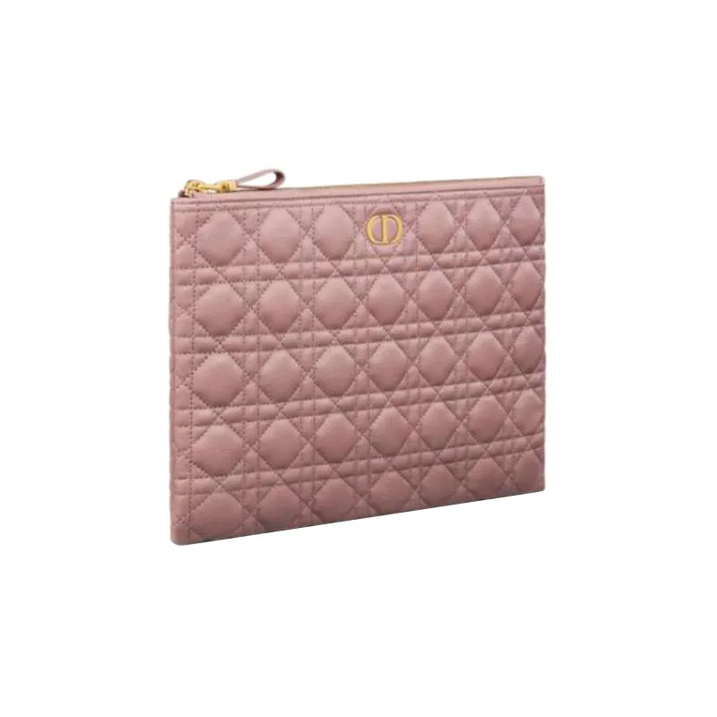 DIOR Caro Cow Leather Portable Clutch Large Size Women's Pink Peony-1