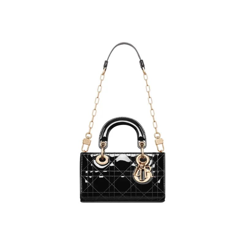 DIOR Lady D-JOY Patent Leather Cowhide Dior Bag Shoulder Bag Crossbody Bag Handbag Extra Mini Women's Black-4