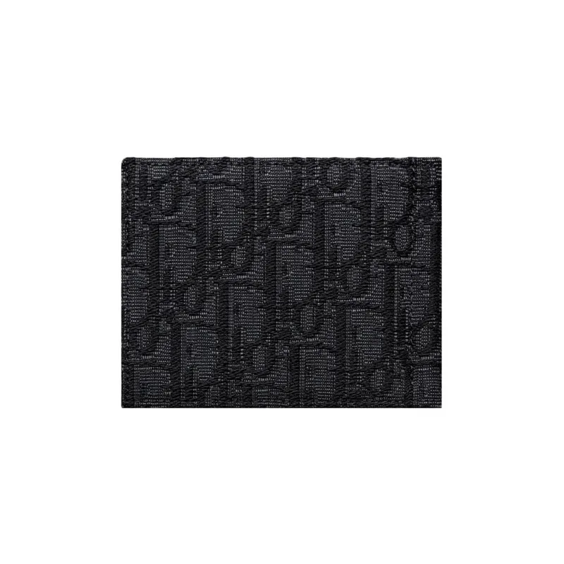 DIOR Jacquard Fabric Cash Clip Card Holder Wallet Men's Black-1