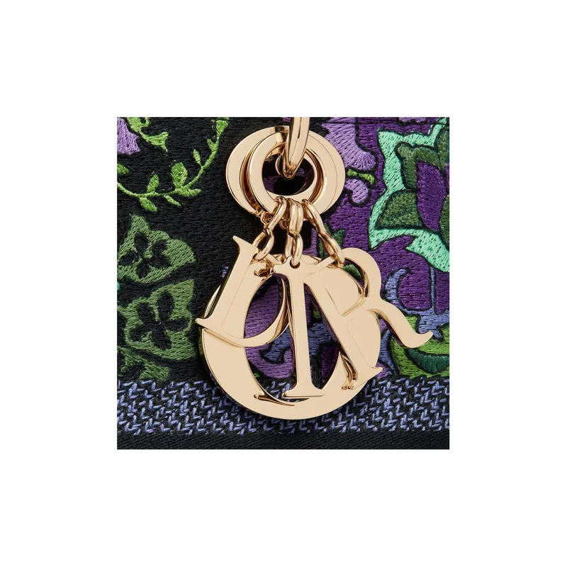 DIOR Lady D Lite Embroidery Dior Bag Shoulder Bag Crossbody Bag Handbag Medium Size Women's Purple/Multicolor-4