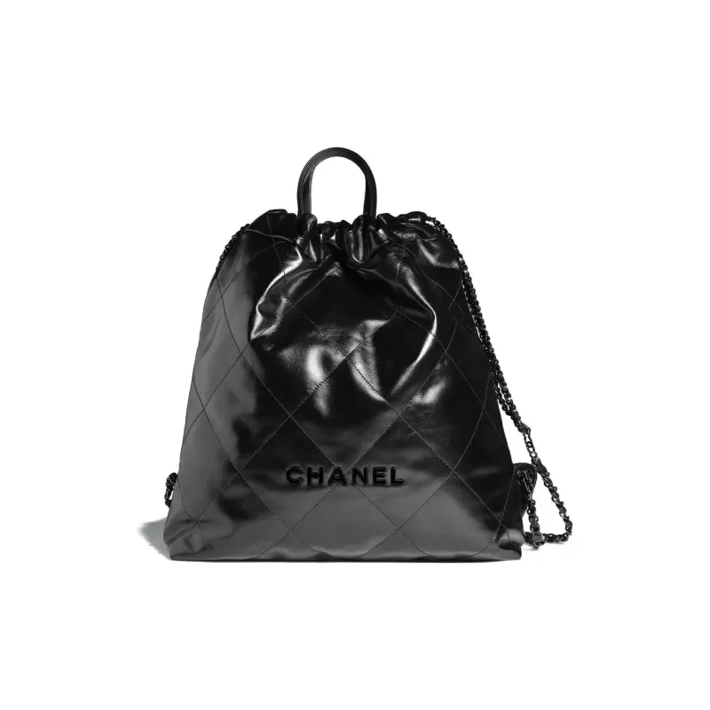 CHANEL 22Bag Shiny Calfskin Backpack Large Size Women's Black-0