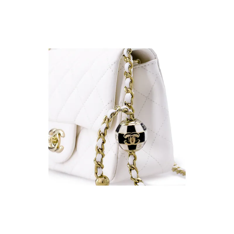 CHANEL Sheepskin Mini Square Flap Bag, Shoulder Bag, Crossbody Bag Women's White-5