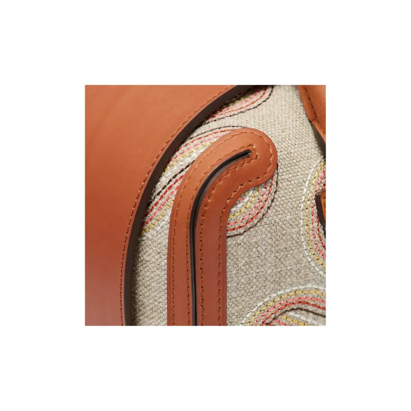 Delvau Cool Bo Linen Canvas With Calfskin Canvas Bag Shoulder Bag Crossbody Bag Handbag Medium Size Women's Brown/Beige-4