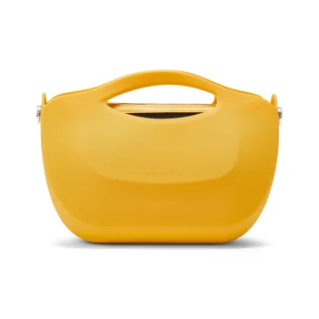 CHARLES&KEITH Fabric, Silicone One Shoulder Handbag Medium Size Women's White/Yellow