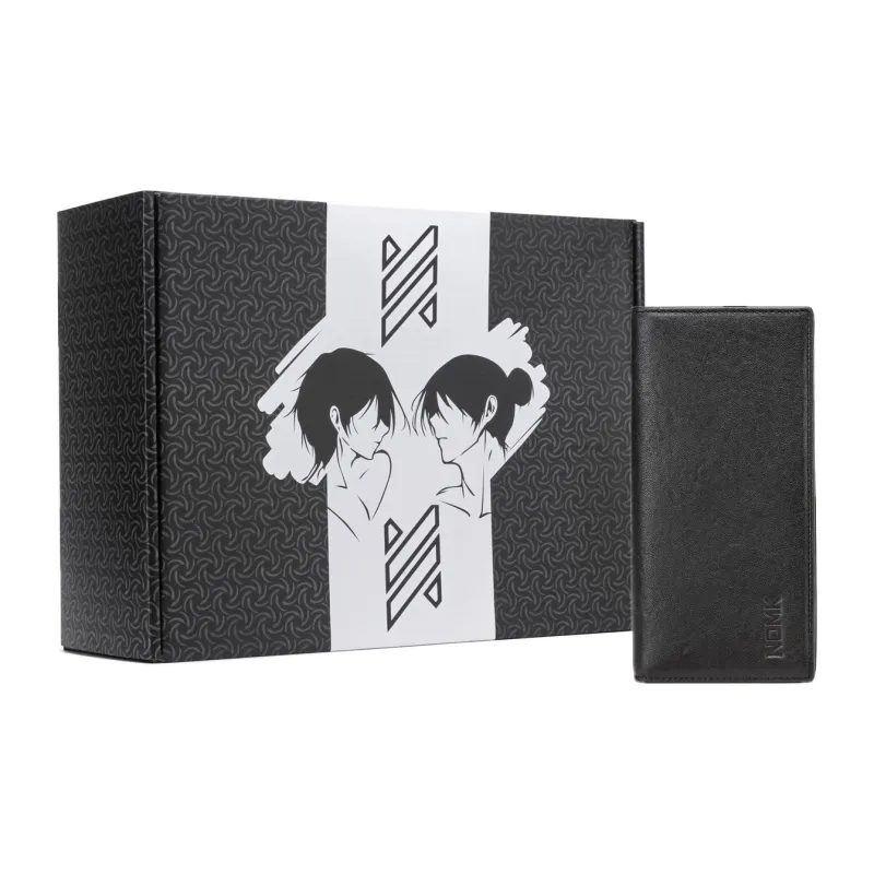 NOMK Top Grain Cow Leather Money Clip Silver Pouch Card Holder Wallet Men's Black-13