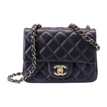 CHANEL Sheepskin Polarized Purple, Mini Square Flap Bag Crossbody Bag, Shoulder Bag Mini Women's Black