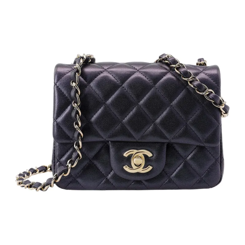 CHANEL Sheepskin Polarized Purple, Mini Square Flap Bag Crossbody Bag, Shoulder Bag Mini Women's Black-0