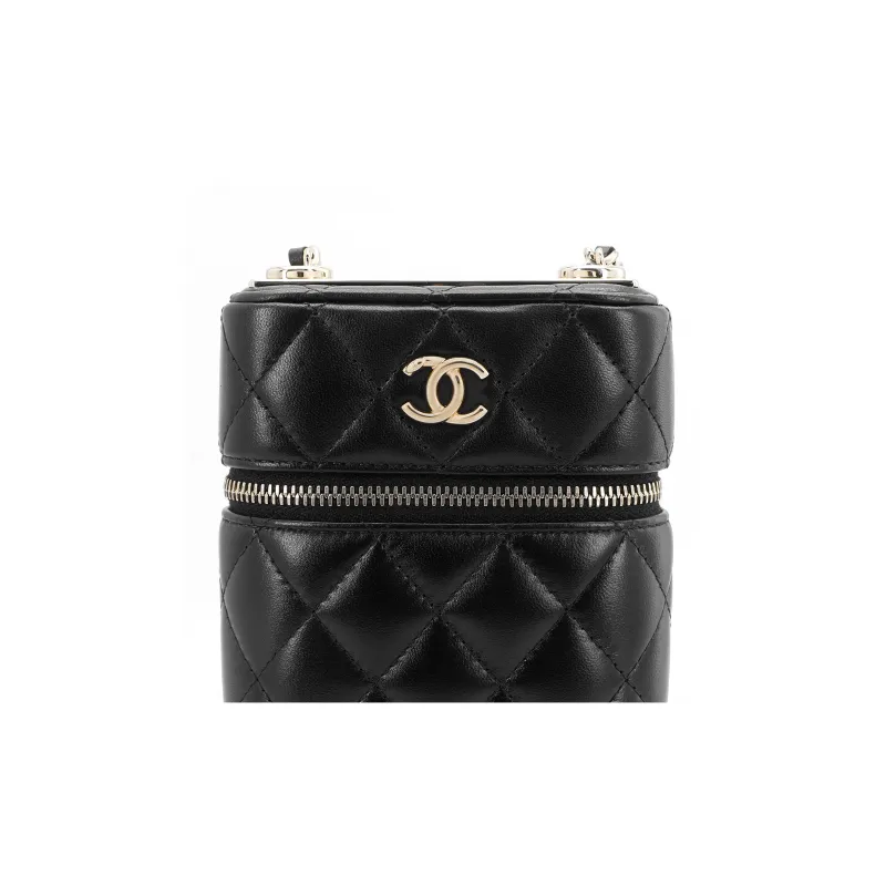 CHANEL Trendy Cc Sheepskin Shoulder Bag With Cell Phone Pouch Women's Black-4