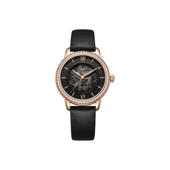 Fiyta Automatic Mechanical Movement Genuine Leather Strap Watch Women's Watch Black Dial