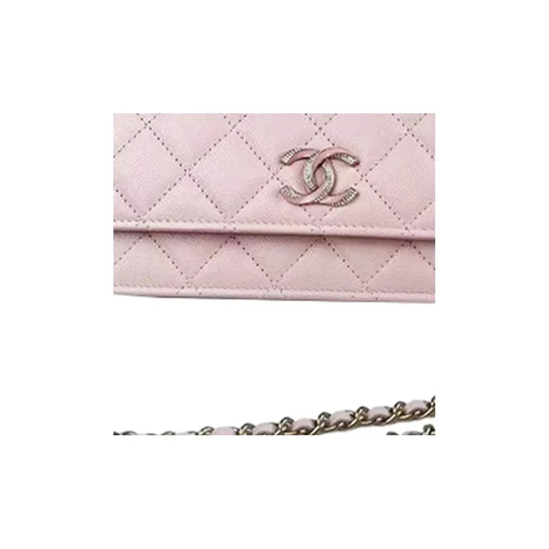CHANEL WOC Grain Embossed Litchi Calfskin Flap Bag, Shoulder Bag, Crossbody Bag Women's Pink-1
