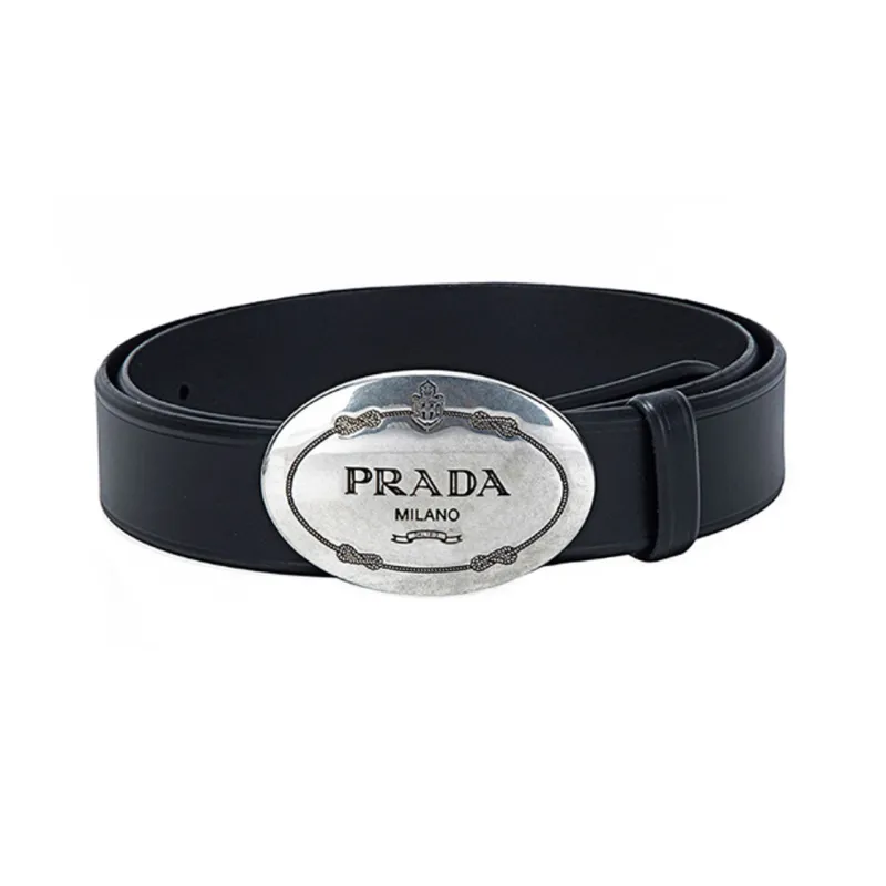 PRADA Cow Leather Belts Men's Black 3.5-0