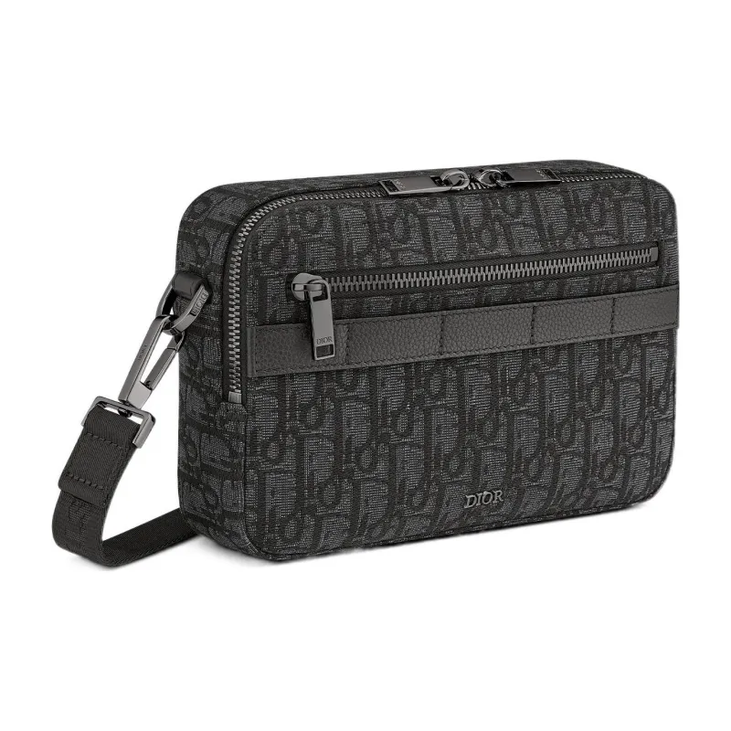 DIOR Grained Calfskin Messenger Bag, Shoulder Bag, Crossbody Bag Men's Black-1