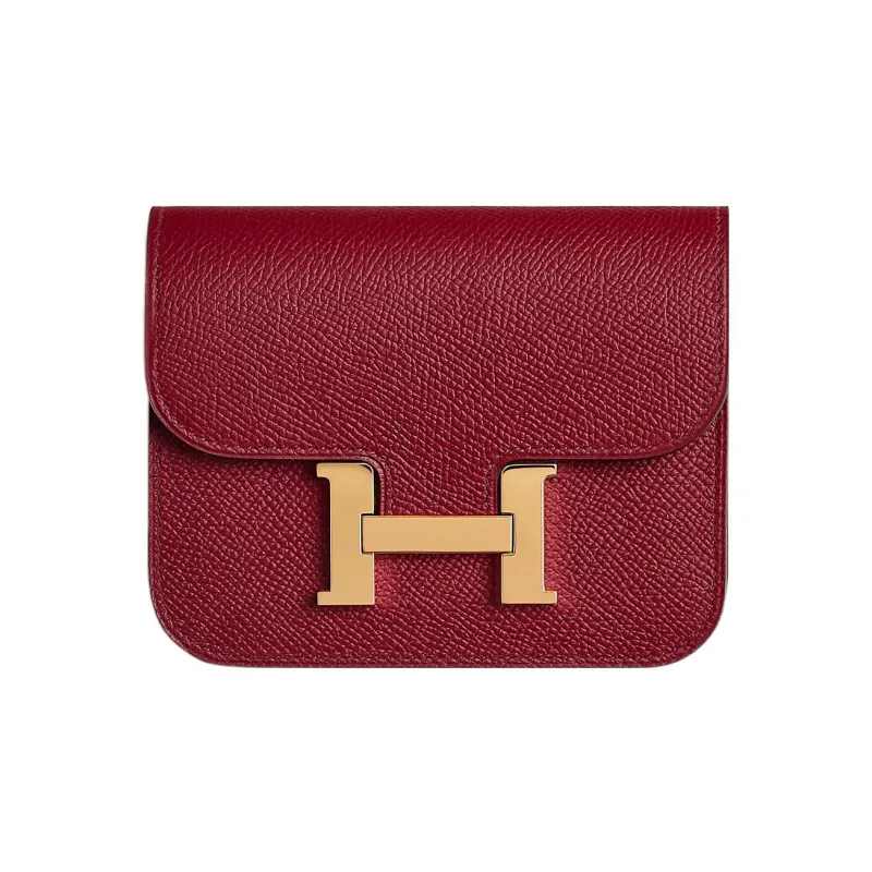 HERMES Constance Slim Epsom Calfskin Wallet Card Holder Crossbody Bag Fanny Pack Regular Women's B5 Rubis Gemstone Red-0