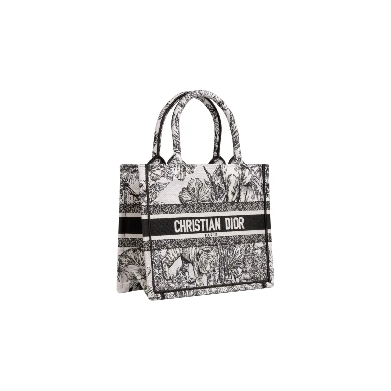 DIOR BookTote Embroidery Tote Bag Shopping Bag Handbag Small Size Women's White/Black-1