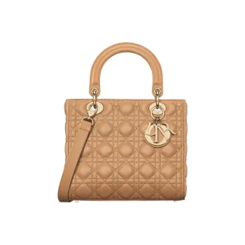 DIOR Lady Dior Sheepskin Dior Bag Shoulder Bag Crossbody Bag Handbag Medium Size Women's Bronze