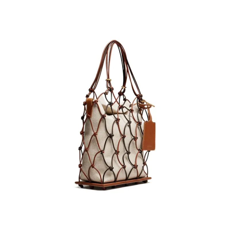 Jacquemus Cotton Canvas With Cow Leather Patchwork Canvas Bag With Fishnet Portable Women's Brown-1