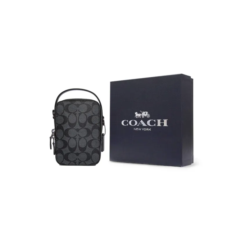 COACH Canvas With Leather Cell Phone Pouch, Handbag, Shoulder Bag, Crossbody Bag Trumpets Men's Black-5