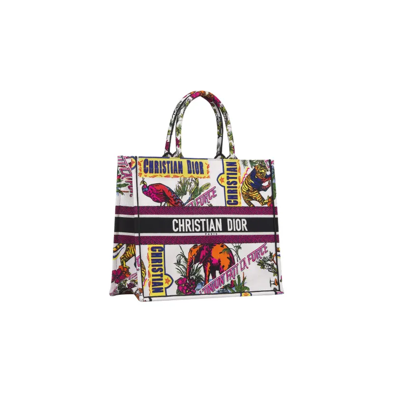 DIOR BookTote Embroidery Tote Bag Shopping Bag Handbag Large Size Women's White/Multicolor-1