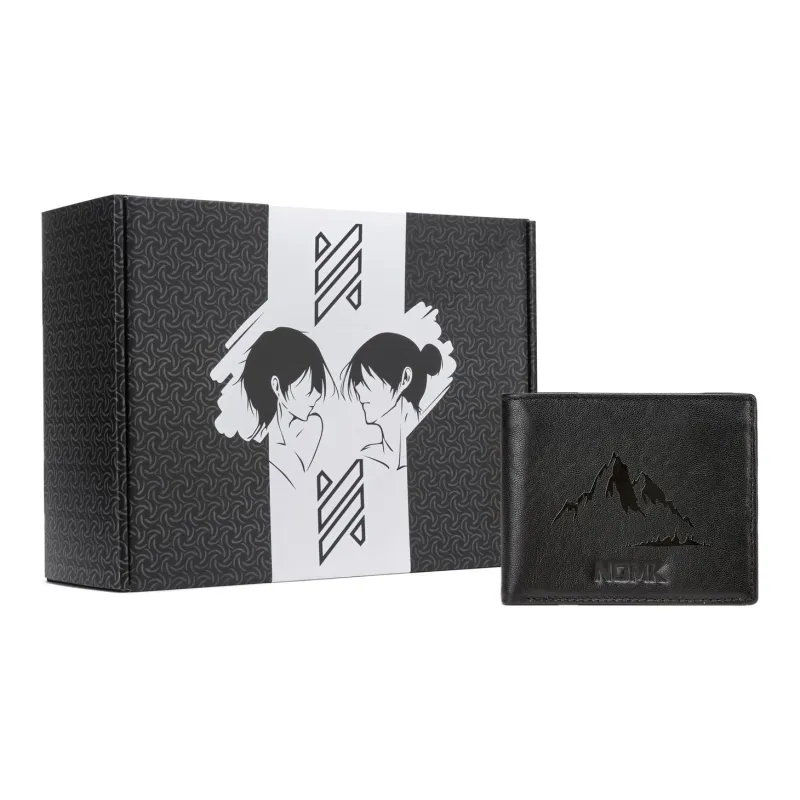 NOMK Top Grain Cow Leather Money Clip Silver Pouch Card Holder Wallet Men's Black-5