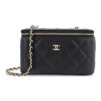 CHANEL Cow Leather Box Bag, Makeup Bag, Shoulder Bag, Crossbody Bag Unisex Black