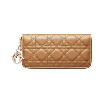 DIOR Lady Dior Lambskin Clutches Card Holder Wallet Women's Bronze