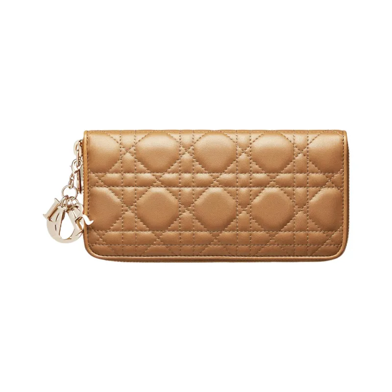 DIOR Lady Dior Lambskin Clutches Card Holder Wallet Women's Bronze-0
