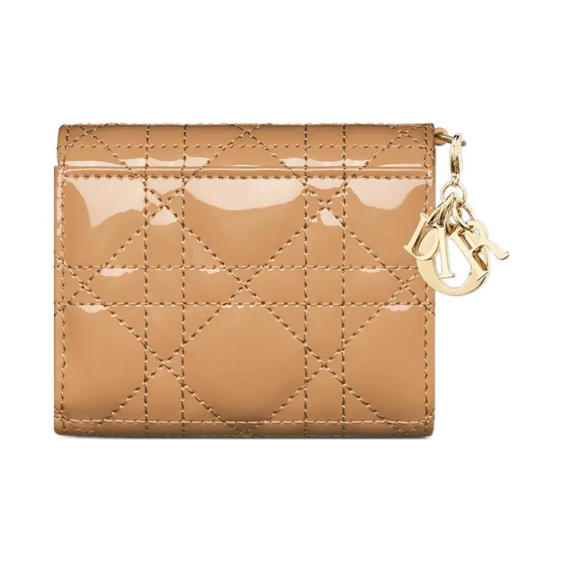 DIOR Lady Dior Patent Leather Calfskin Wallet Women's Bronze-2
