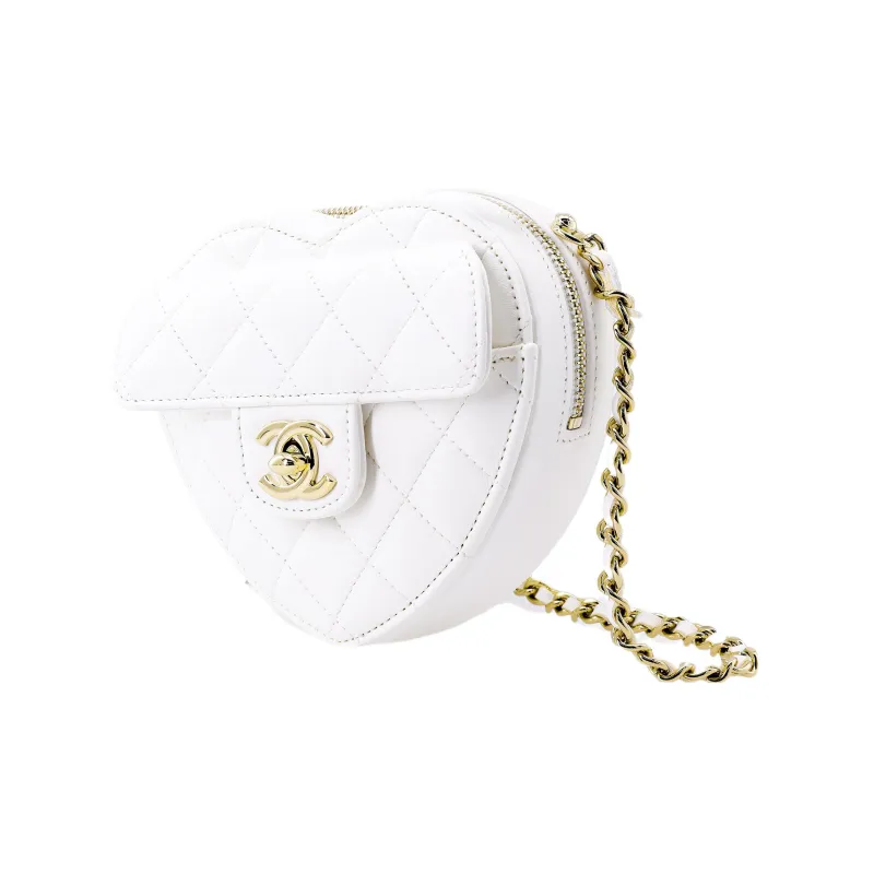 CHANEL Sheepskin & Metal Heart Bag, Shoulder Bag, Crossbody Bag Trumpets Women's White-1