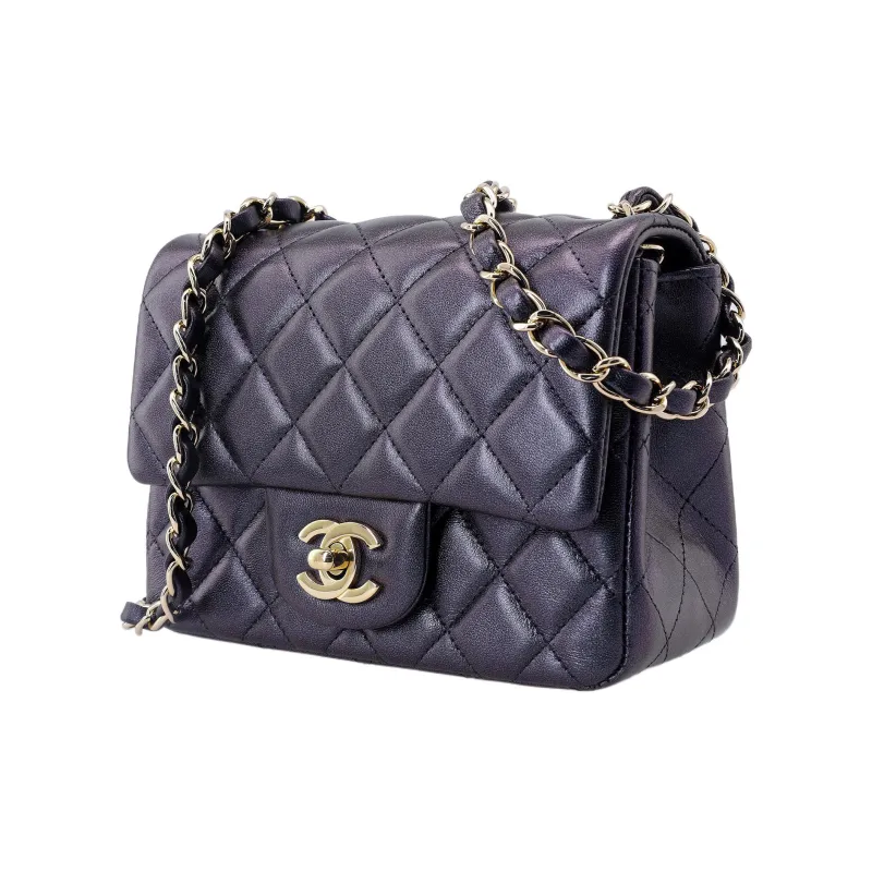 CHANEL Sheepskin Polarized Purple, Mini Square Flap Bag Crossbody Bag, Shoulder Bag Mini Women's Black-1