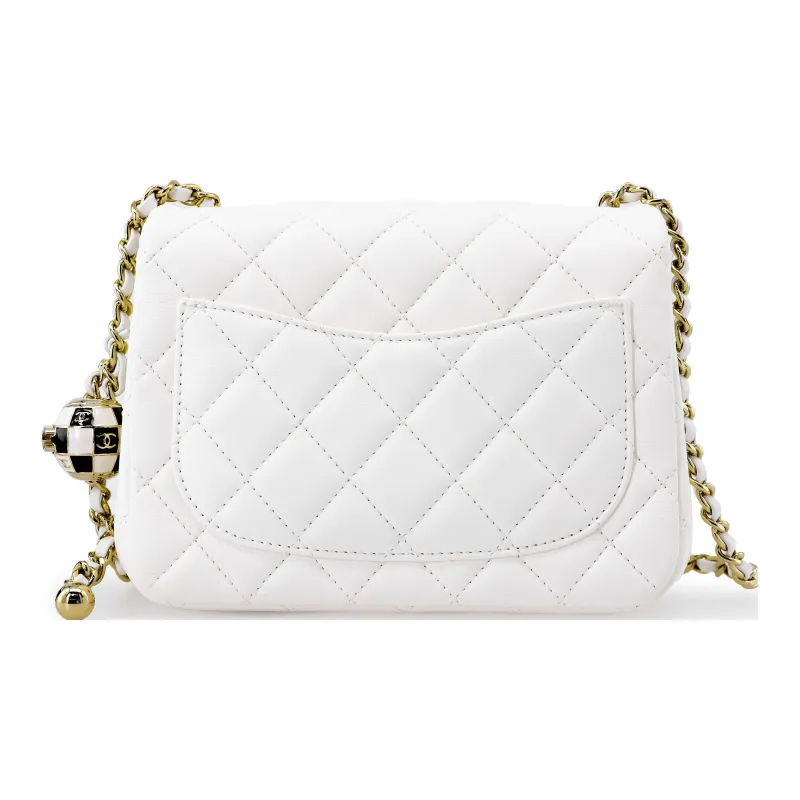 CHANEL Sheepskin Mini Square Flap Bag, Shoulder Bag, Crossbody Bag Women's White-2
