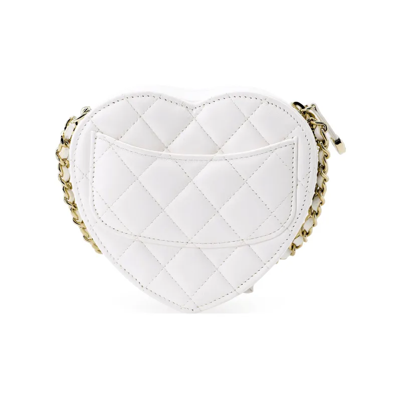 CHANEL Sheepskin & Metal Heart Bag, Shoulder Bag, Crossbody Bag Trumpets Women's White-2
