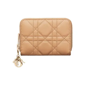 DIOR Lady Dior Lambskin Coin Purses Wallets Small Size Women's Bronze