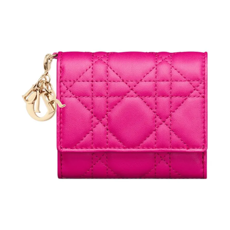 DIOR Lady Dior Soft Lambskin Clutches Card Holder Wallet Women's Rose Red-0