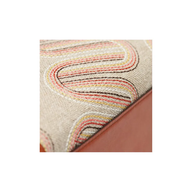 Delvau Cool Bo Linen Canvas With Calfskin Canvas Bag Shoulder Bag Crossbody Bag Handbag Medium Size Women's Brown/Beige-6