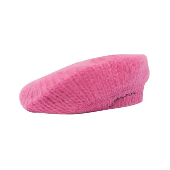 GANNI Logo Embroidered Knit Beret Beanie