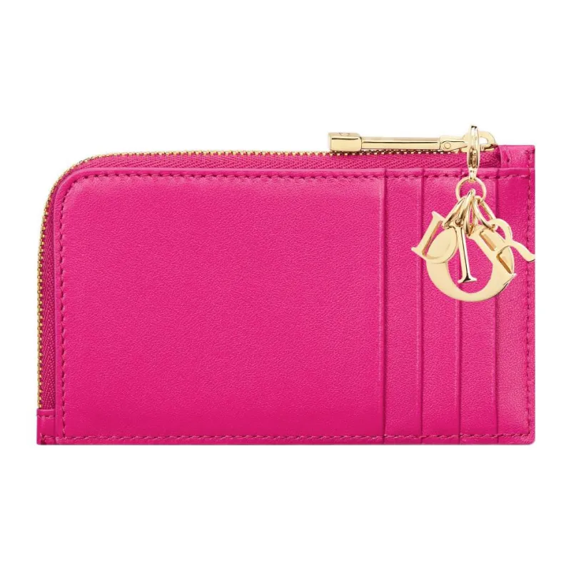 DIOR Lady Dior Lambskin Card Holder Women's Rose Red-2