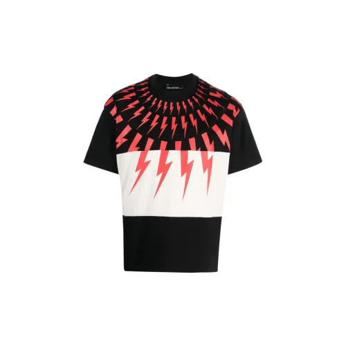 Neil Barrett Mixed Fair Isle Thunderbolt Cotton T-shirt