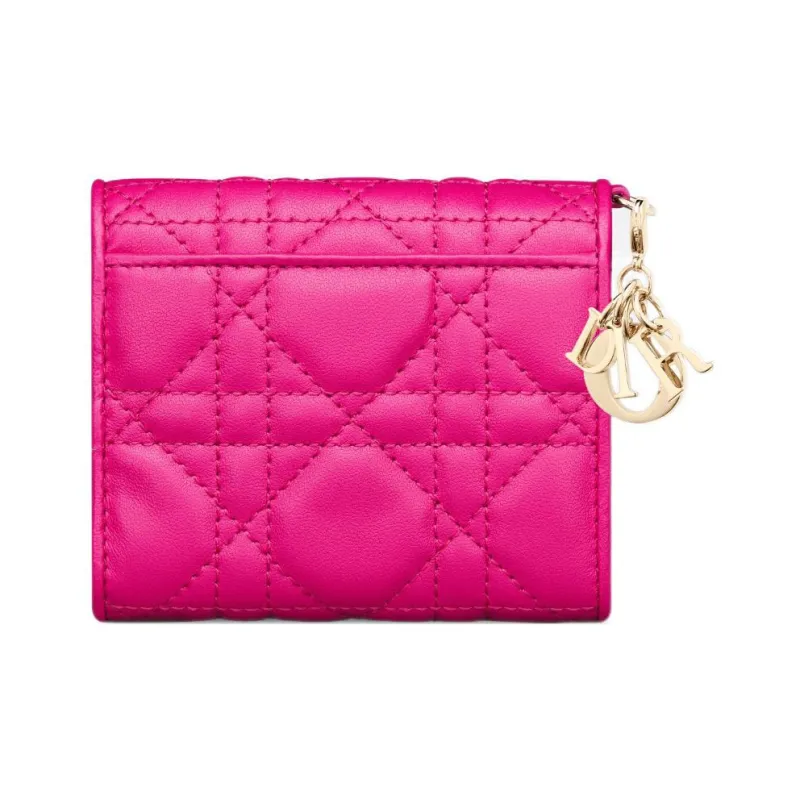 DIOR Lady Dior Soft Lambskin Clutches Card Holder Wallet Women's Rose Red-2