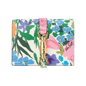 GUCCI Jackie 1961 Leather Clutch Wallets Card Holders Small Size Women's Floral Color