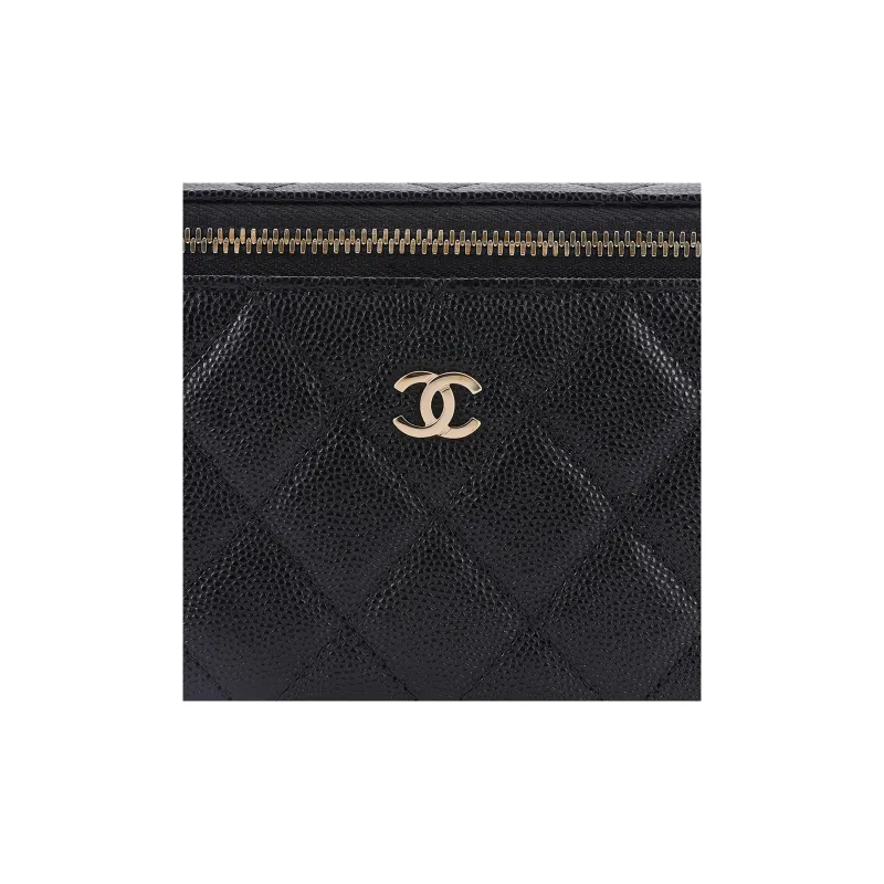 CHANEL Litchi Grain Cow Leather Box Bag, Makeup Bag, Shoulder Bag, Crossbody Bag Unisex Black-5