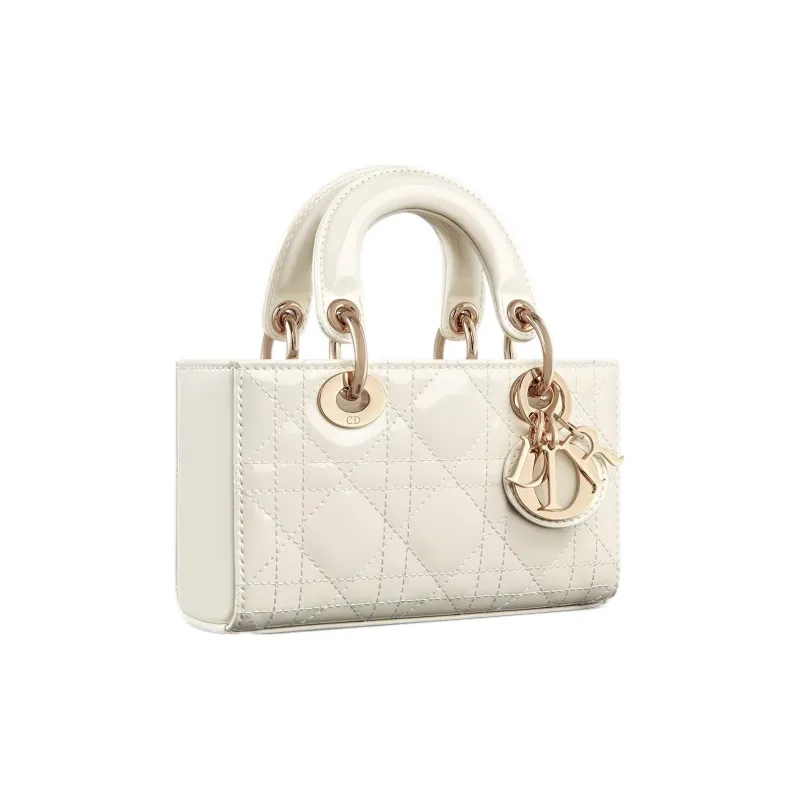 DIOR Lady D-JOY Patent Leather Cowhide Dior Bag Shoulder Bag Crossbody Bag Handbag Extra Mini Women's Milk White-3