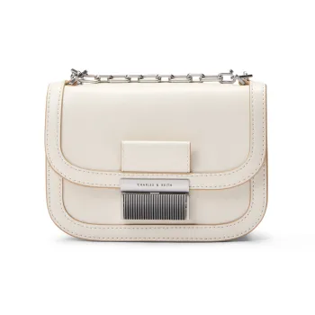 CHARLES&KEITH Pu Leather Tofu Bag, Shoulder Bag, Crossbody Bag, Small Square Bag Small Size Women's Beige/Beige/Black