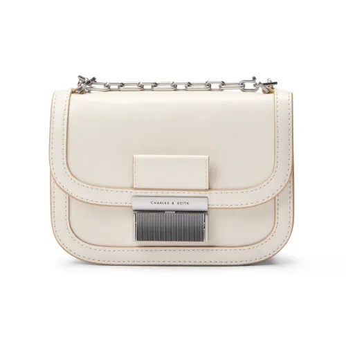 CHARLES&KEITH Pu Leather Tofu Bag, Shoulder Bag, Crossbody Bag, Small Square Bag Small Size Women's Beige/Beige/Black
