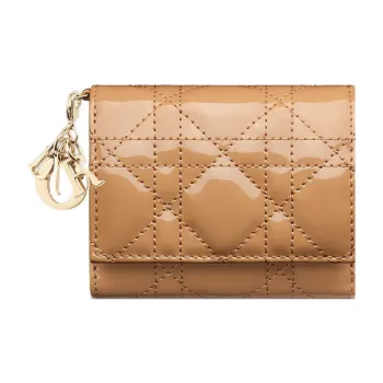 DIOR Lady Dior Patent Leather Calfskin Wallet Women's Bronze