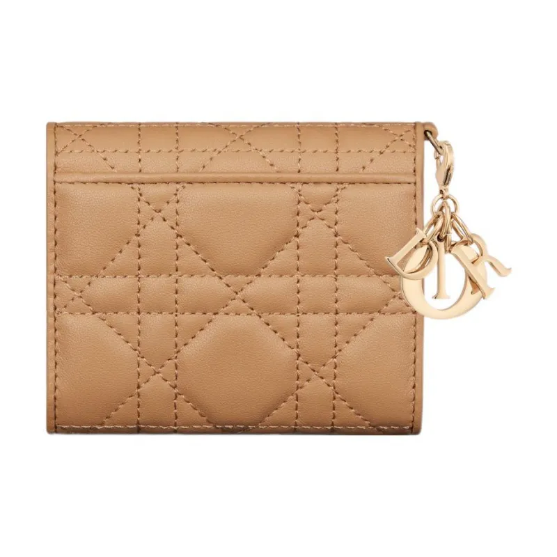 DIOR Lady Dior Soft Lambskin Clutches Card Holder Wallet Women's Bronze-1