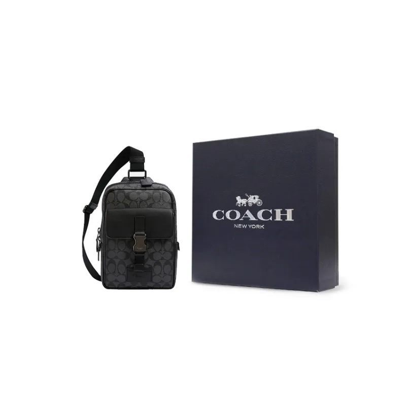 COACH Canvas With Leather One Shoulder Crossbody Backpack Sling Bags Mini Men's Charcoal Black-5