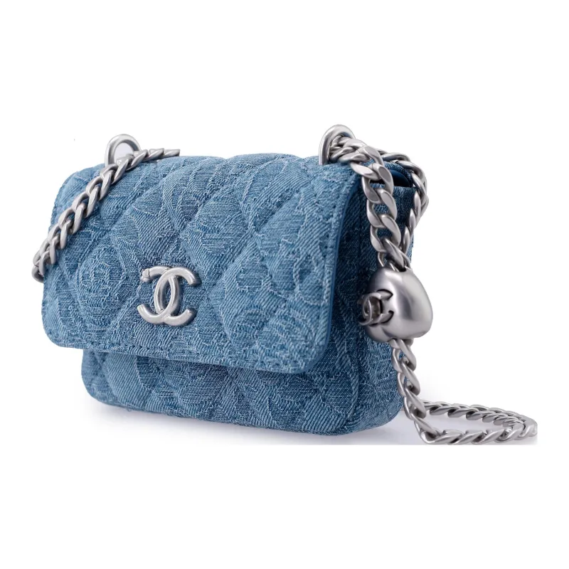 CHANEL 23P SS Denim Flap Bag, Shoulder Bag, Crossbody Bag Mini Women's Washed Blue-1